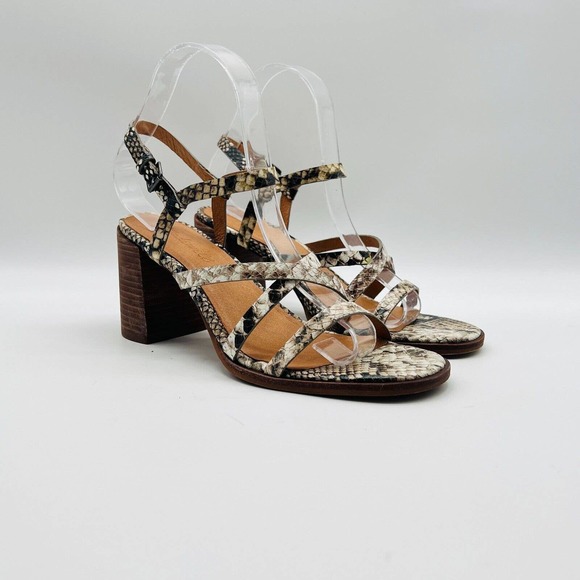 Madewell Womens 7.5 Gray Leather Snake Print Block Heel Strappy Shoes EUC - Picture 2 of 12